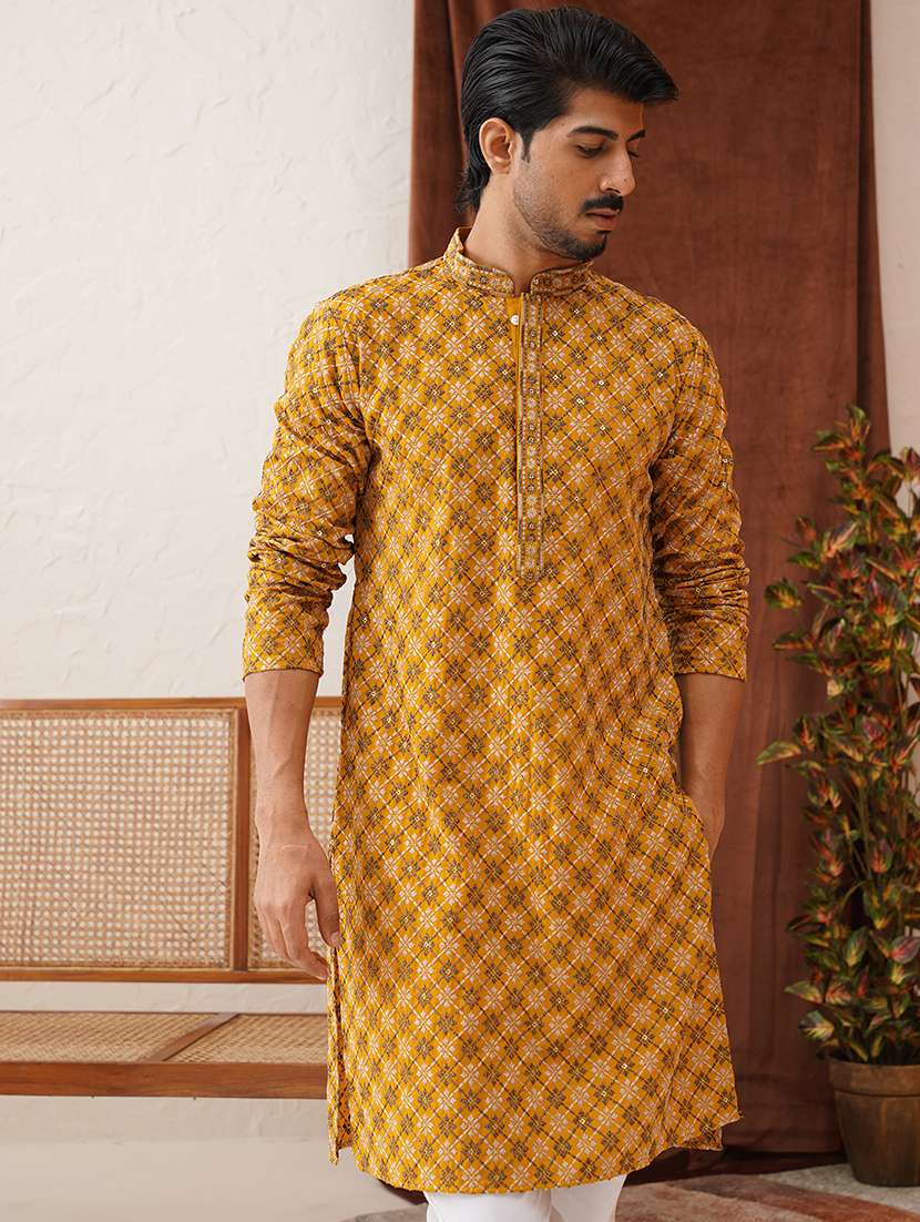 men embroidered mandarin neck kurta pyjama ethnic wear set - 21866585 - Zoom Image - 0