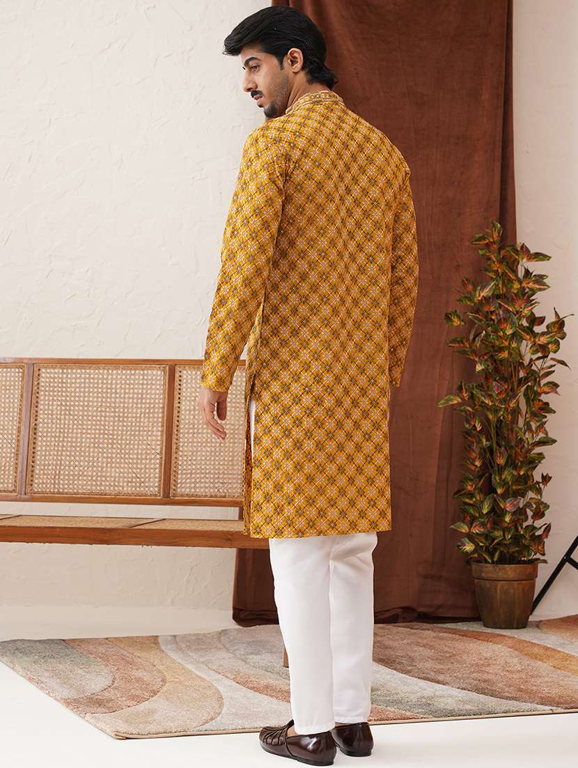 men embroidered mandarin neck kurta pyjama ethnic wear set - 21866585 - Standard Image - 3