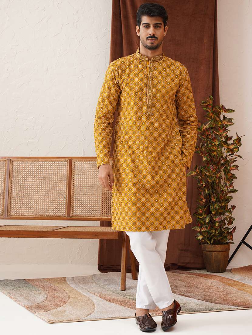 men embroidered mandarin neck kurta pyjama ethnic wear set - 21866585 - Standard Image - 5