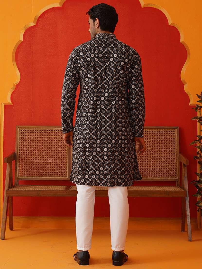 men embroidered mandarin neck kurta pyjama ethnic wear set - 21866586 -  Standard Image - 3