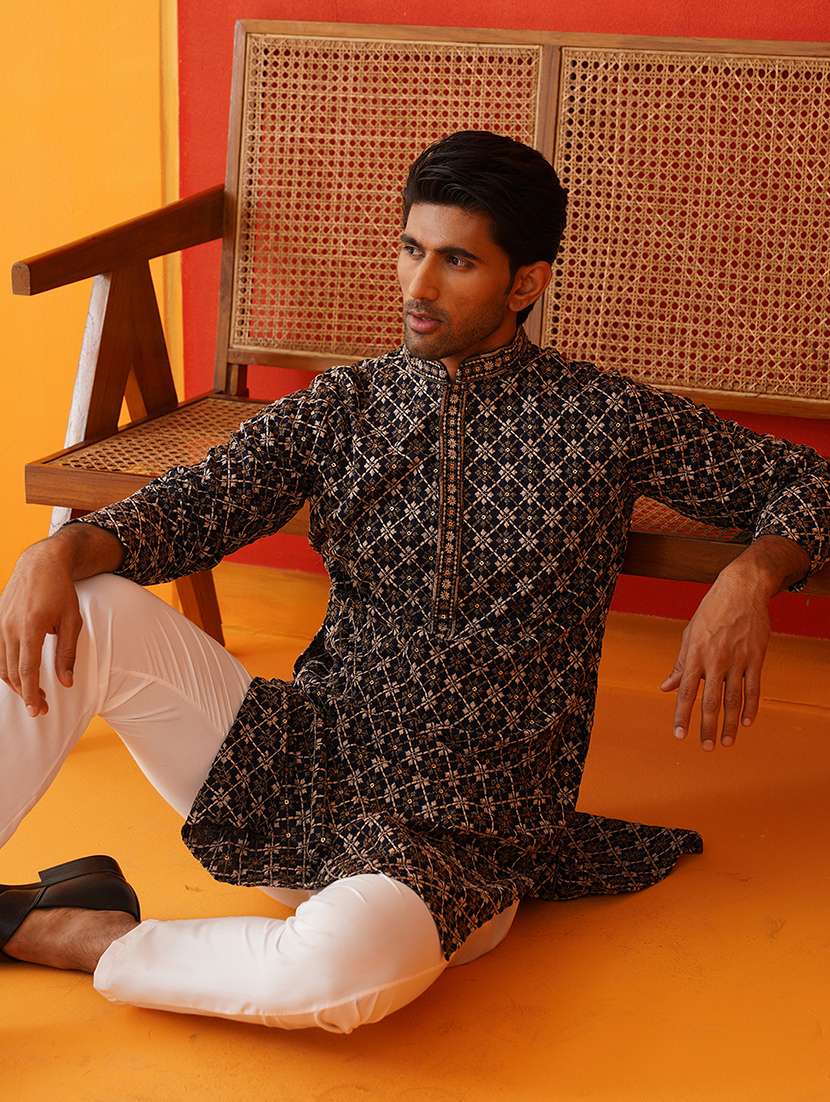 men embroidered mandarin neck kurta pyjama ethnic wear set - 21866586 -  Standard Image - 5