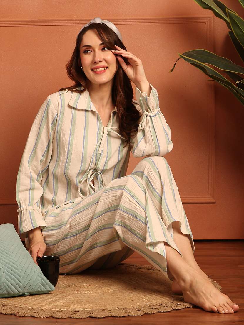 women striped nightwear pyjama set - 21866636 -  Standard Image - 3
