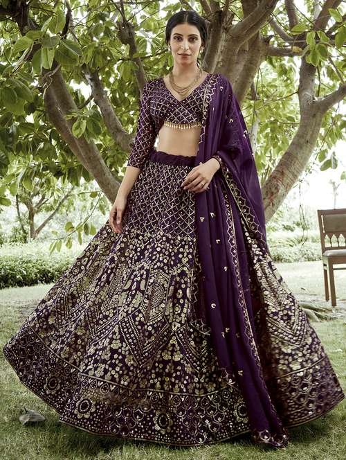 women flared semi stitched lehenga choli with dupatta set