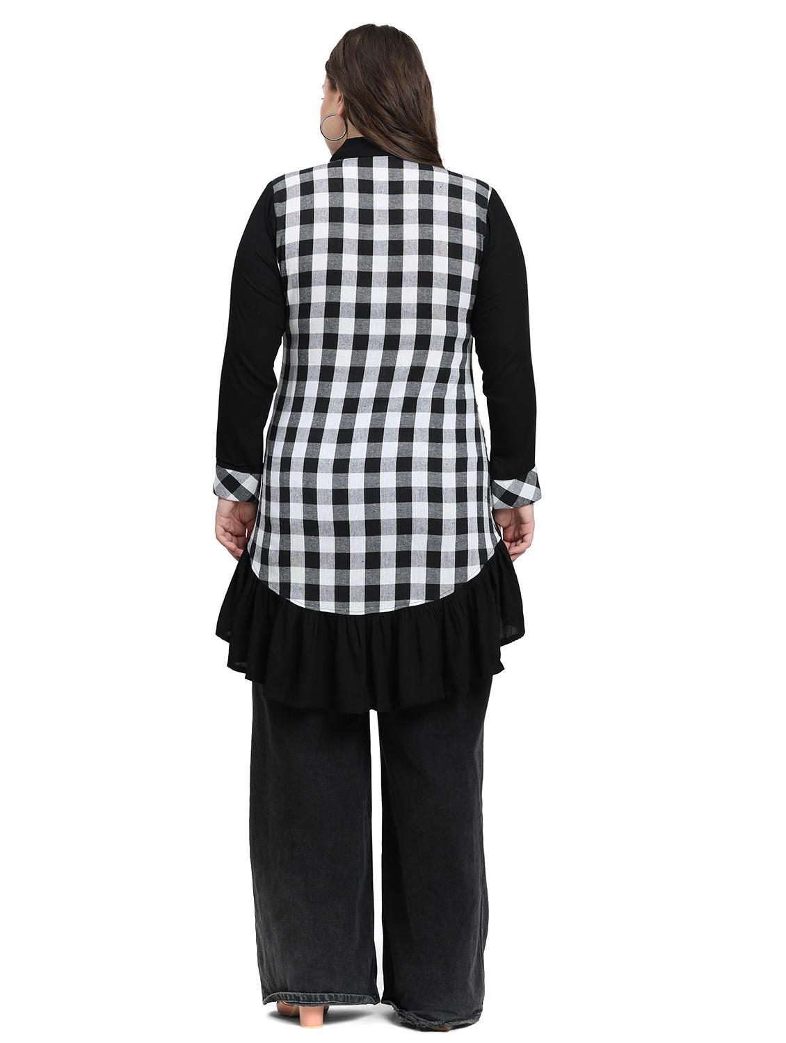 women checkered three quarter sleeve plus size kurta - 21869896 - Standard Image - 3