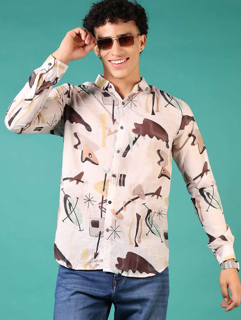 men printed long sleeve regualr fit casual shirt
