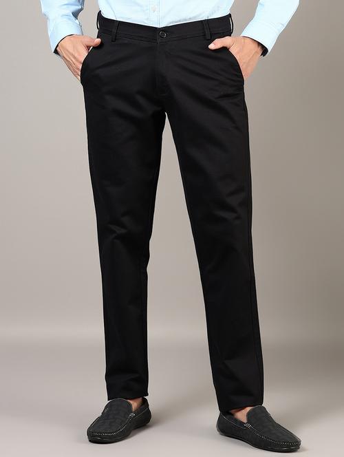 men solid md rise flat front casual chinos - 21871851 - Standard Image - 0