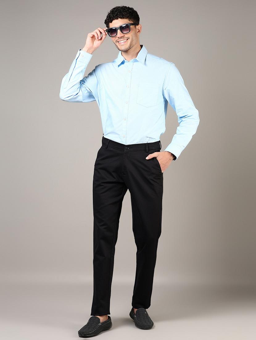 men solid md rise flat front casual chinos - 21871851 - Standard Image - 5