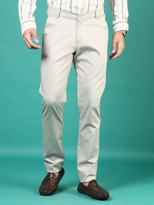 men solid md rise flat front casual chinos - 21871853 - Standard Image - 0