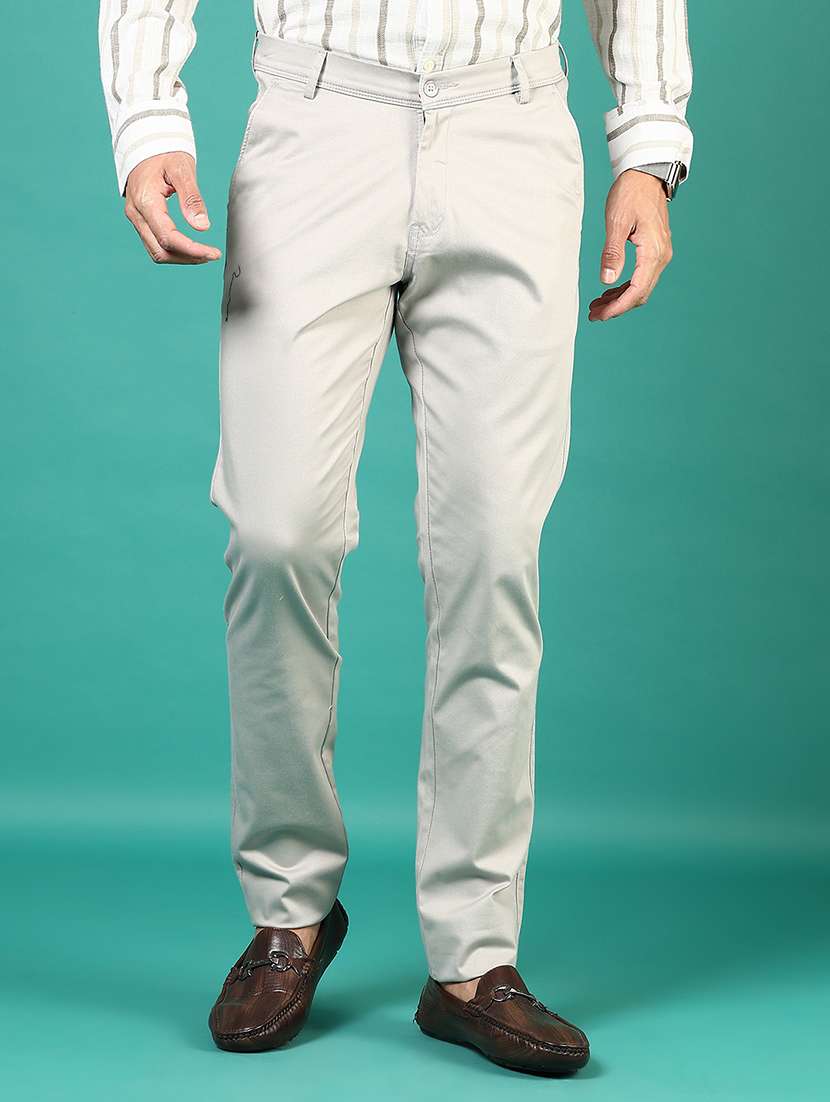 men solid md rise flat front casual chinos - 21871853 - Zoom Image - 0