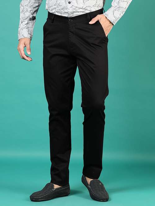 men solid md rise flat front casual chinos - 21871855 - Standard Image - 0