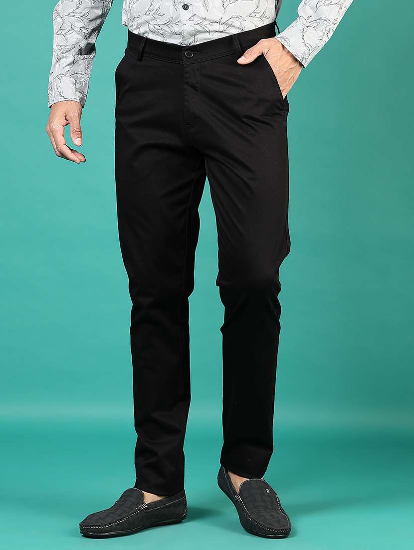 men solid md rise flat front casual chinos - 21871855 - Zoom Image - 0
