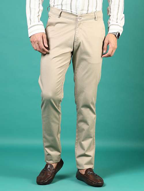 men solid md rise flat front casual chinos - 21871856 - Standard Image - 0