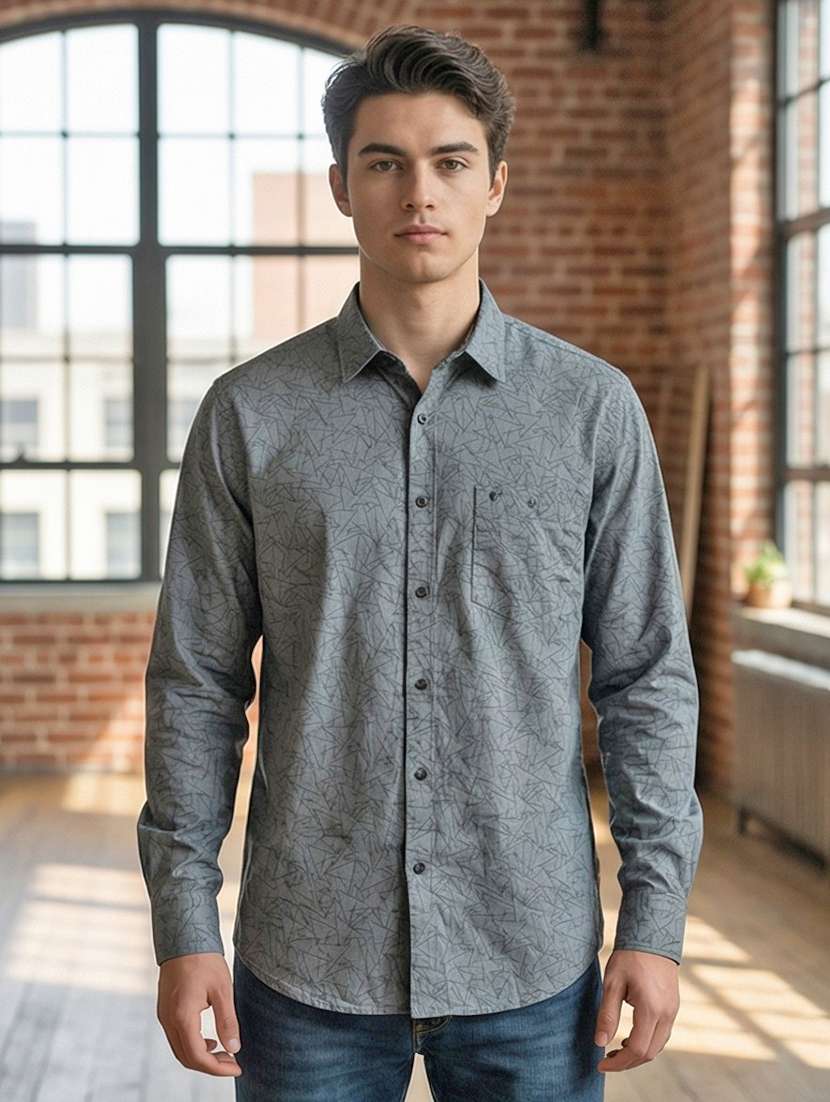 men printed long sleeve regular fit casual shirt