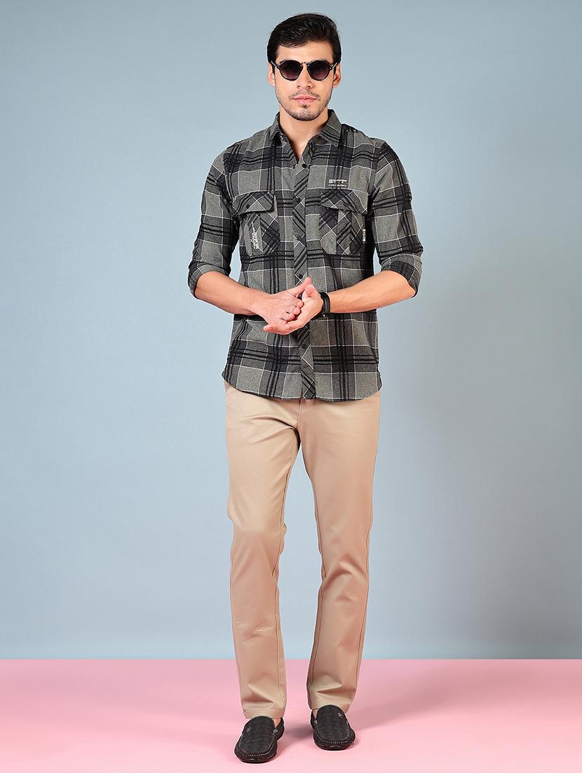 men solid md rise flat front casual chinos - 21872221 - Standard Image - 5