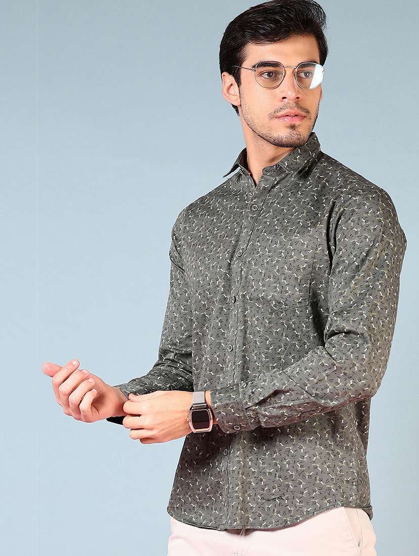 men printed long sleeve regular fit shirt
