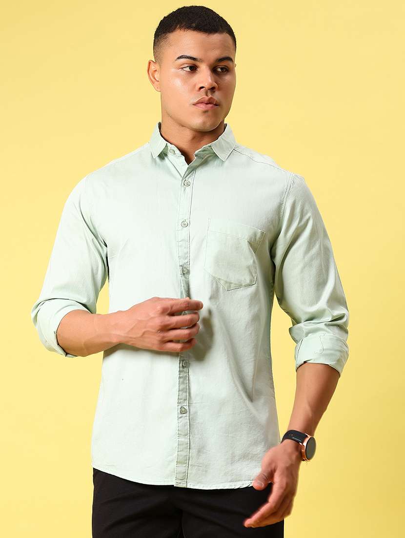 men solid collared long sleeve shirt