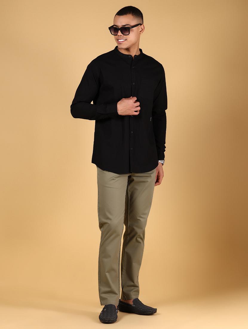 men solid md rise flat front casual chinos - 21872424 - Standard Image - 5