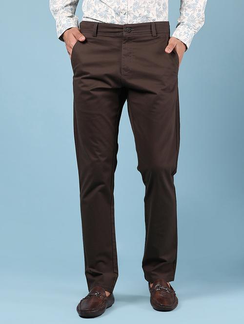 men solid md rise flat front casual chinos - 21872425 - Standard Image - 0