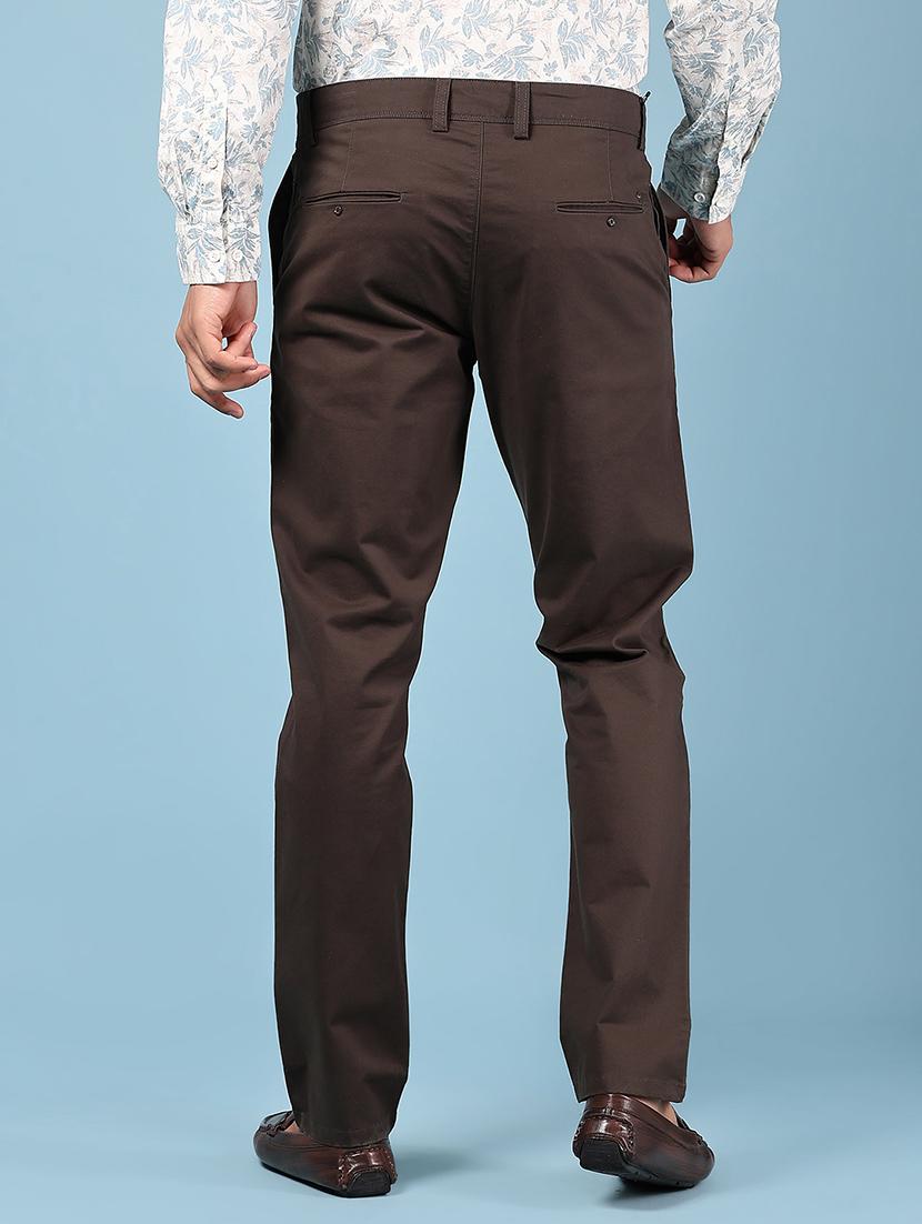 men solid md rise flat front casual chinos - 21872425 - Standard Image - 3