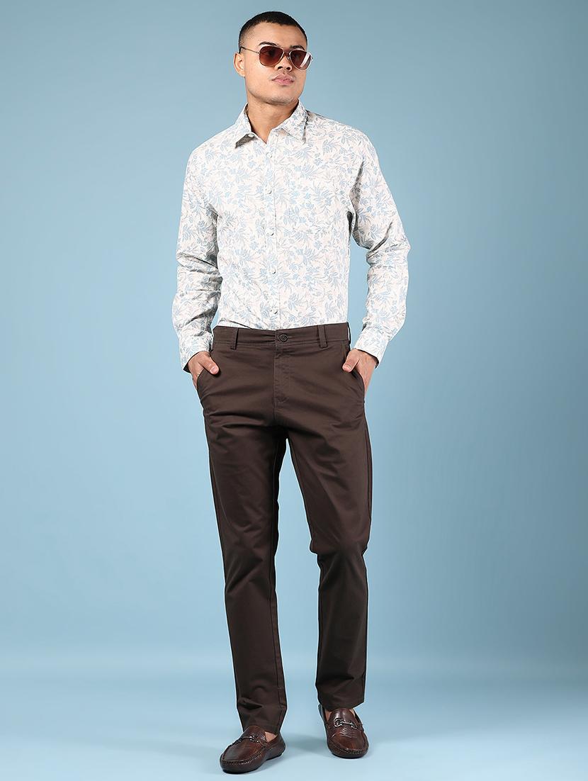 men solid md rise flat front casual chinos - 21872425 - Standard Image - 5