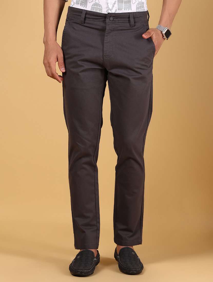 men solid md rise casual chinos 