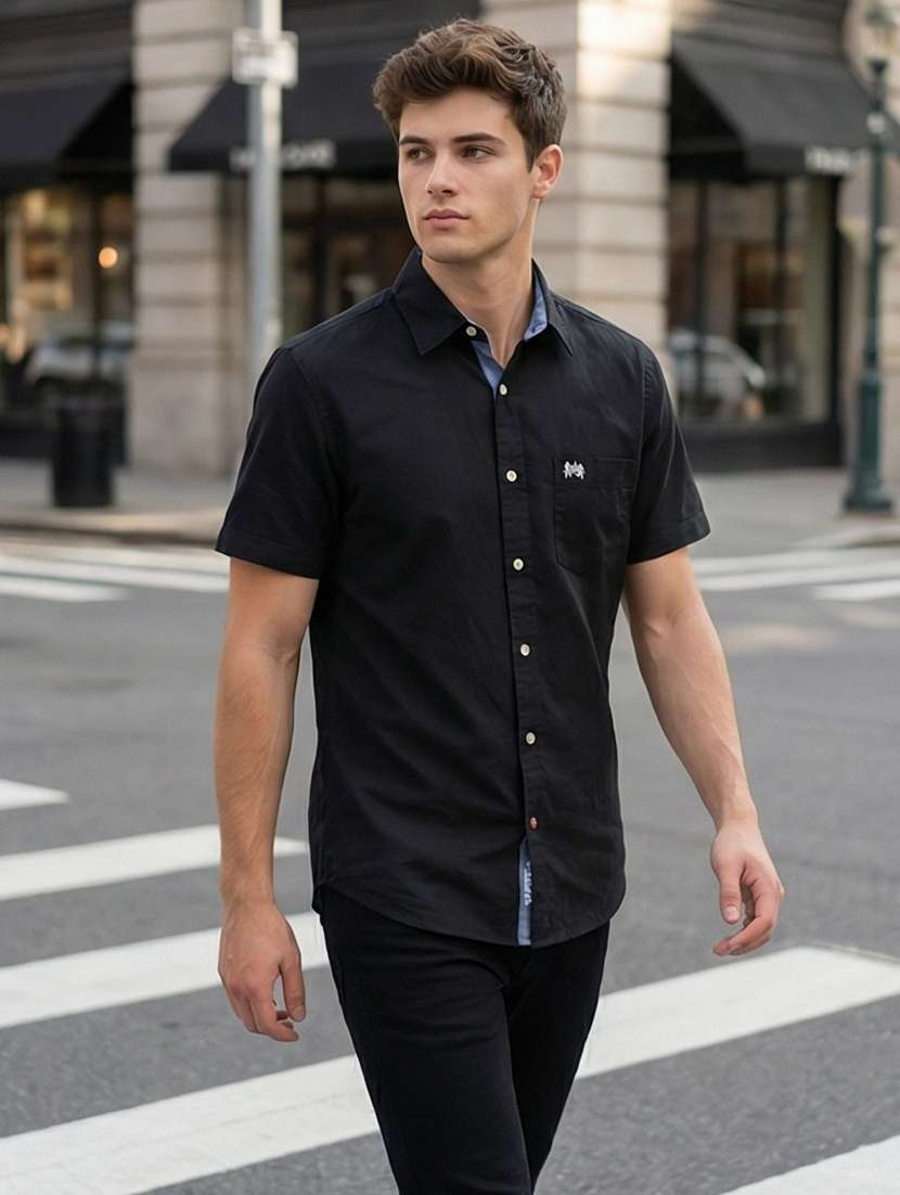 men solid short sleeve regular fit casual shirt