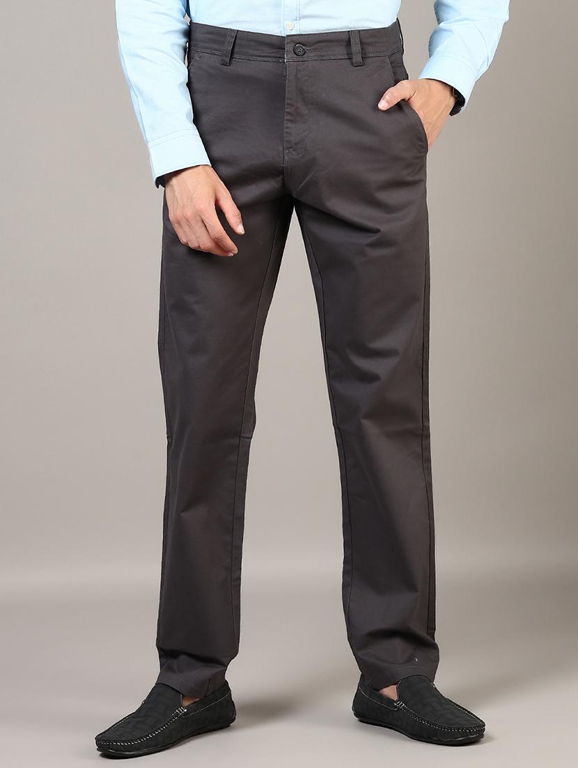 men solid md rise casual chinos 