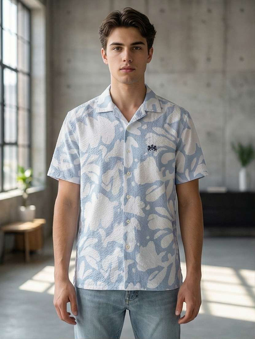 men printed short sleeve regular fit casual shirt