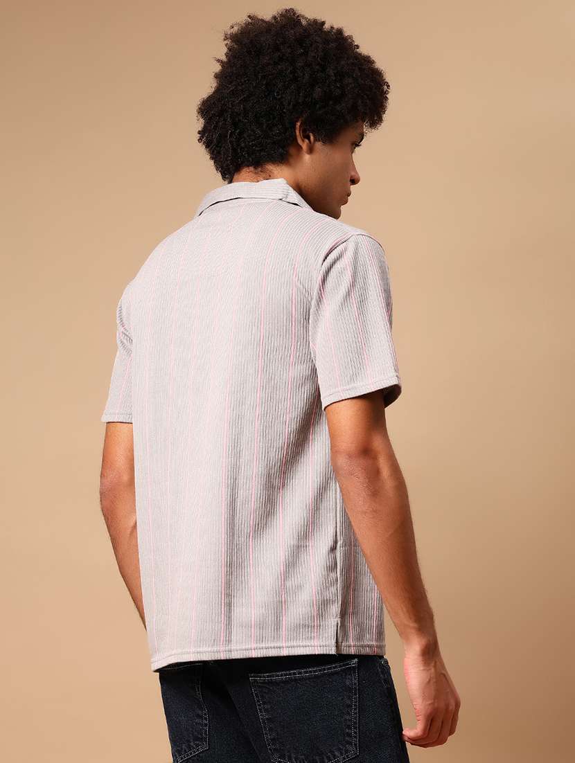 men striped cuban collared short sleeve shirt - 21872537 -  Standard Image - 3