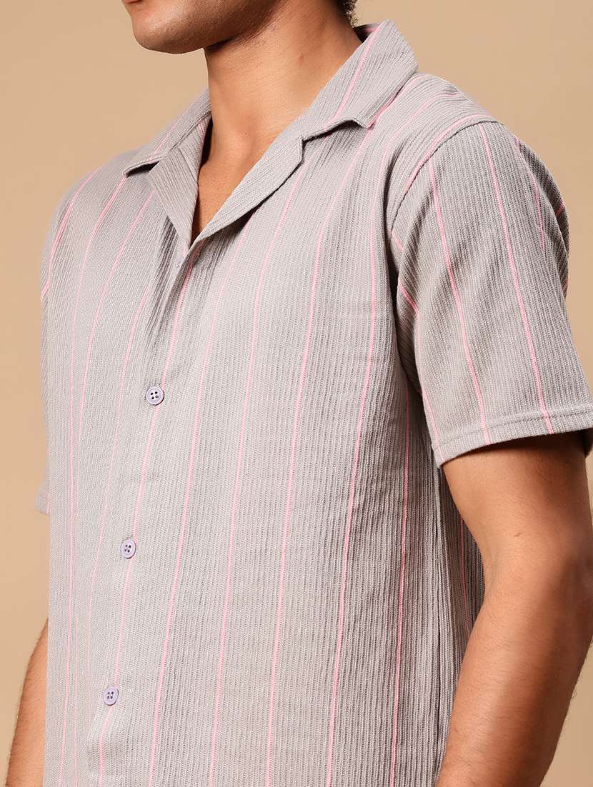 men striped cuban collared short sleeve shirt - 21872537 -  Standard Image - 5