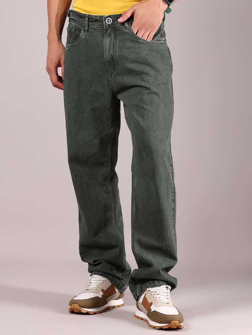 men solid mid rise baggy jean