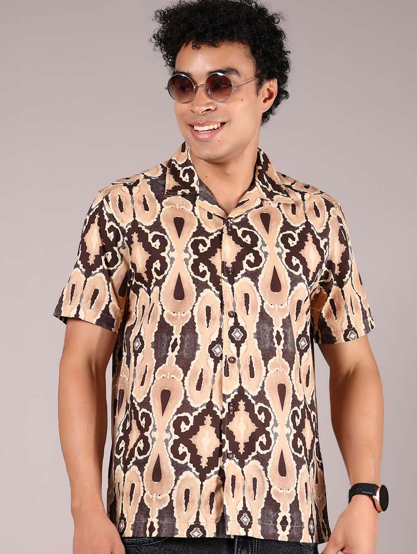 men printed cuban collaerd short sleeve casual shirt - 21872626 -  Zoom Image - 0