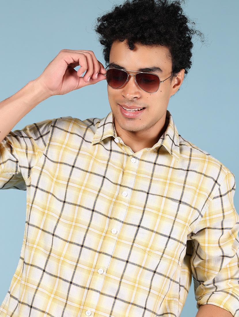 men checkered collared long sleeve shirt - 21872650 - Standard Image - 3
