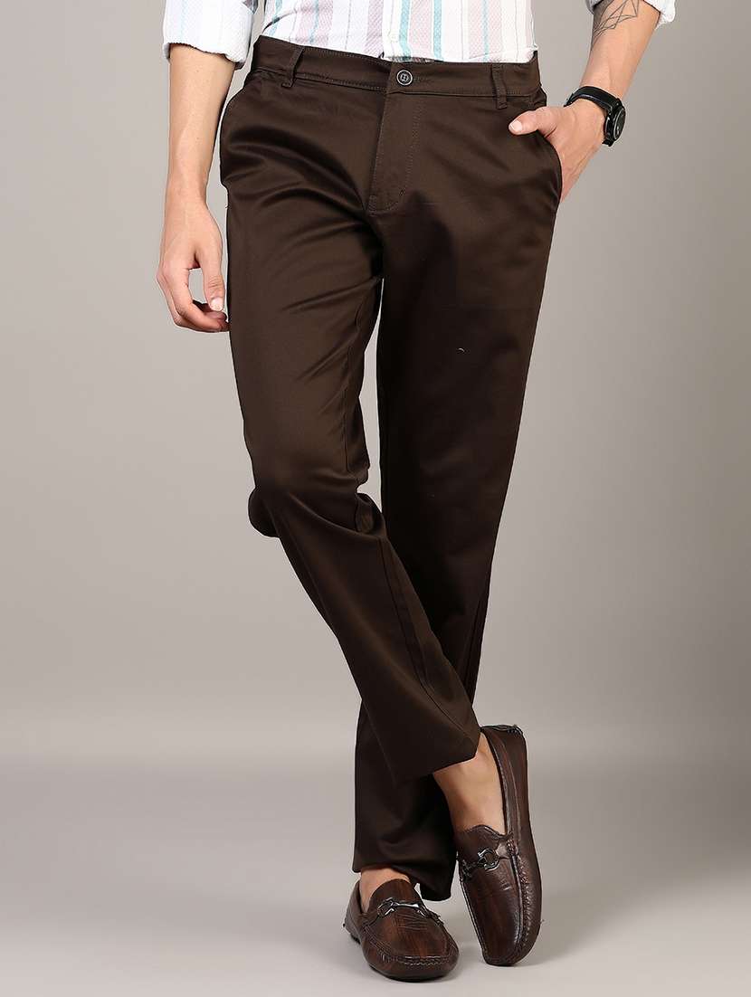 men solid md rise flat front casual chinos 