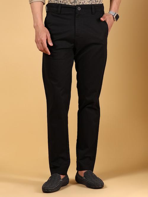 men solid md rise flat front casual chinos - 21872658 - Standard Image - 0
