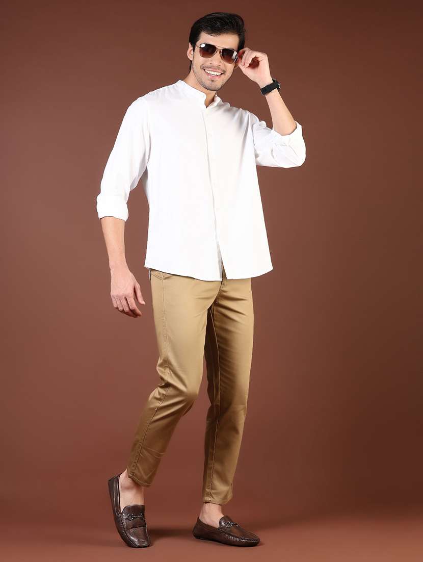 men solid mandarin collared long sleeve casual shirt - 21872671 -  Standard Image - 3