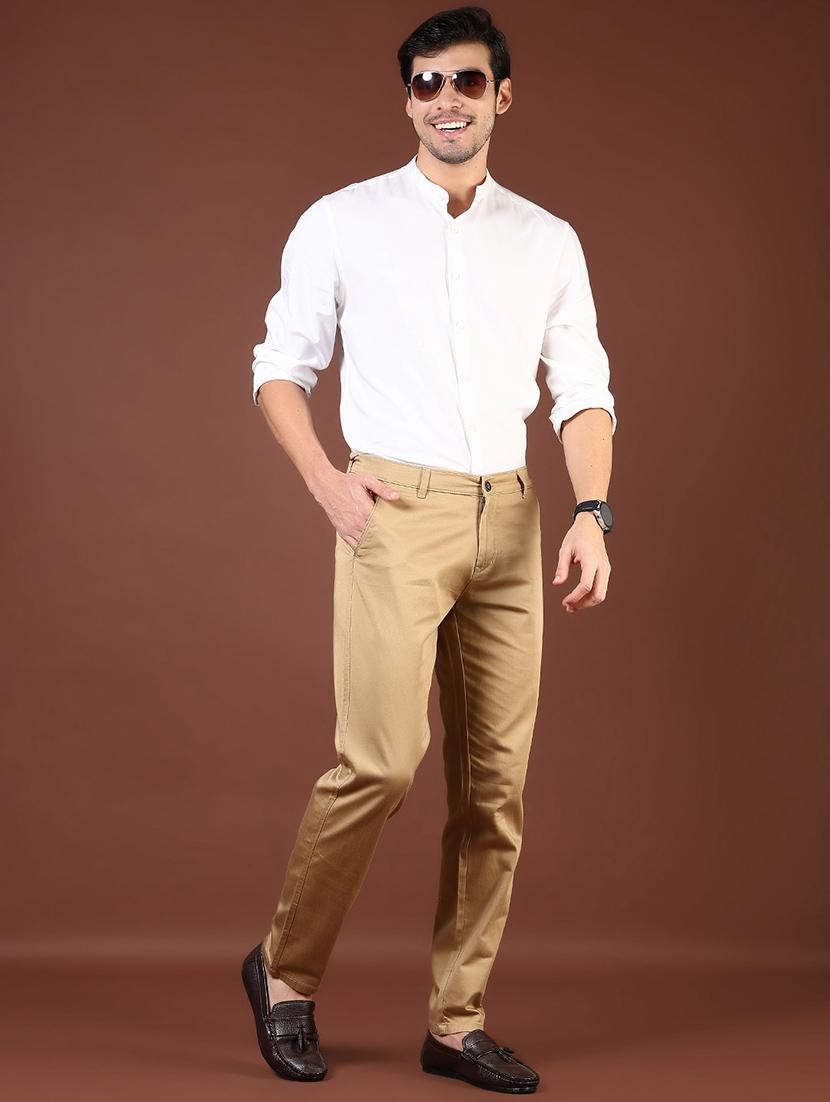 men solid md rise flat front casual chinos - 21872677 - Standard Image - 5