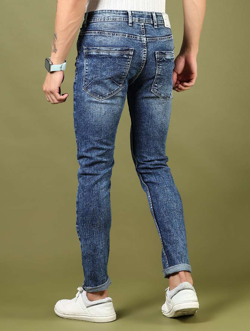men's blue denim distressed slim fit jeans - 21872681 -  Standard Image - 3