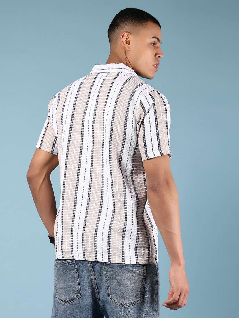men striped collaerd short sleeve casual shirt - 21872721 - Standard Image - 3