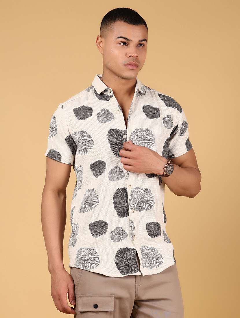 men printed short sleeve slim fit casual shirt