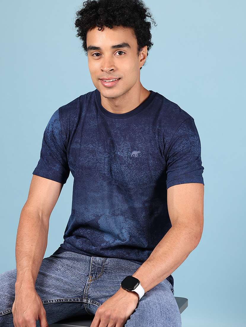 navy blue cotton all over print tshirt - 21872773 -  Standard Image - 3