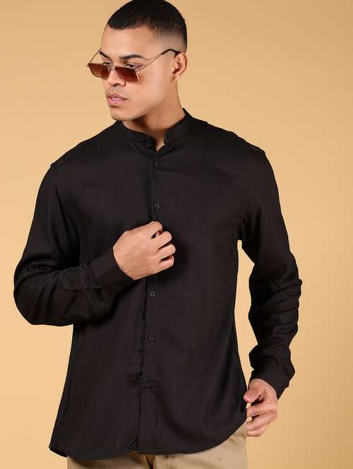 men solid mandarin collar long sleeve casual shirt - 21872777 -  Standard Image - 0