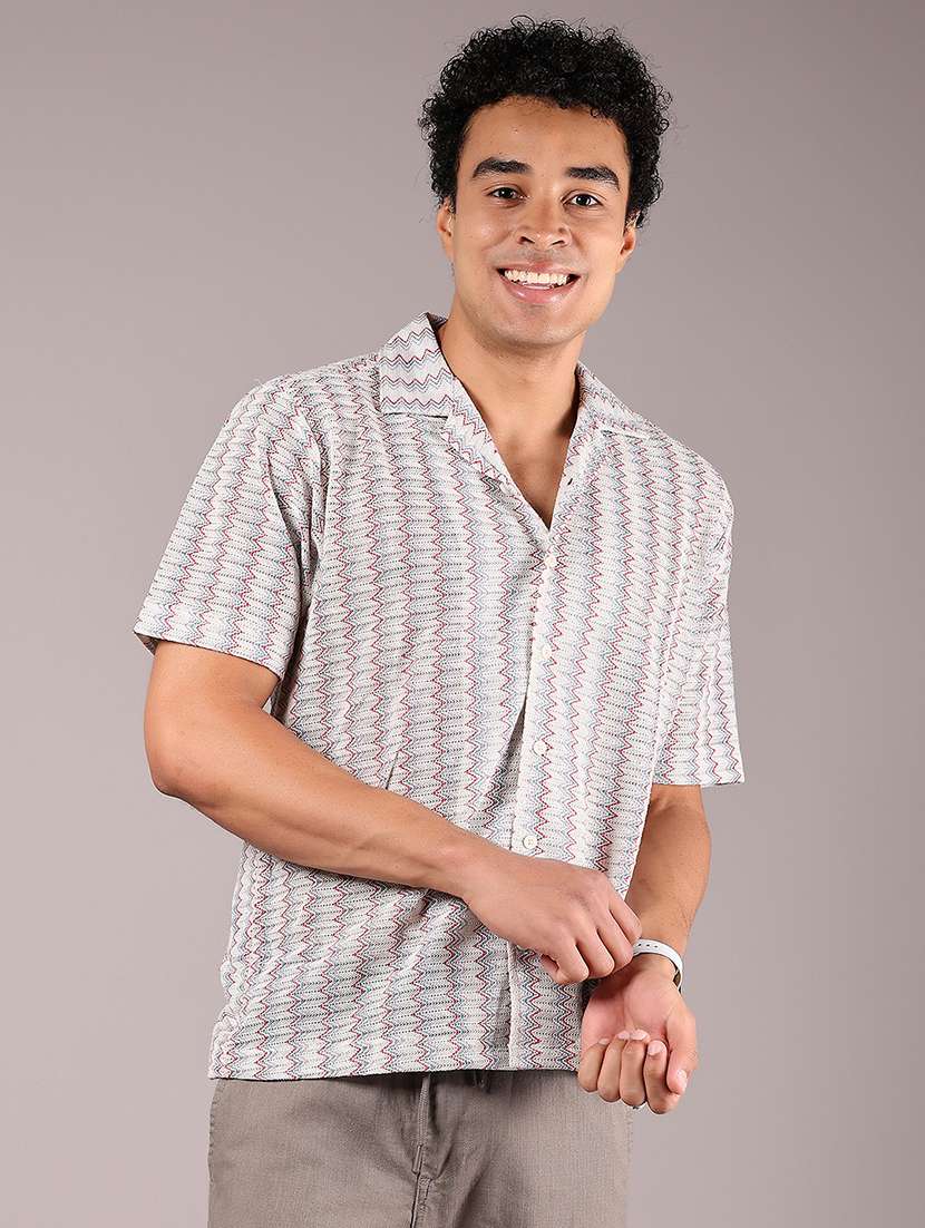 men textured cuban collar casual shirt - 21872786 - Zoom Image - 0