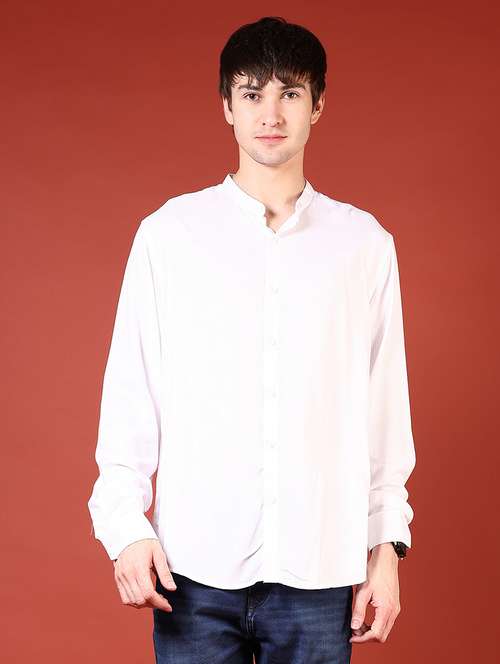 men solid mandarin collar long sleeve casual shirt - 21872805 - Standard Image - 0