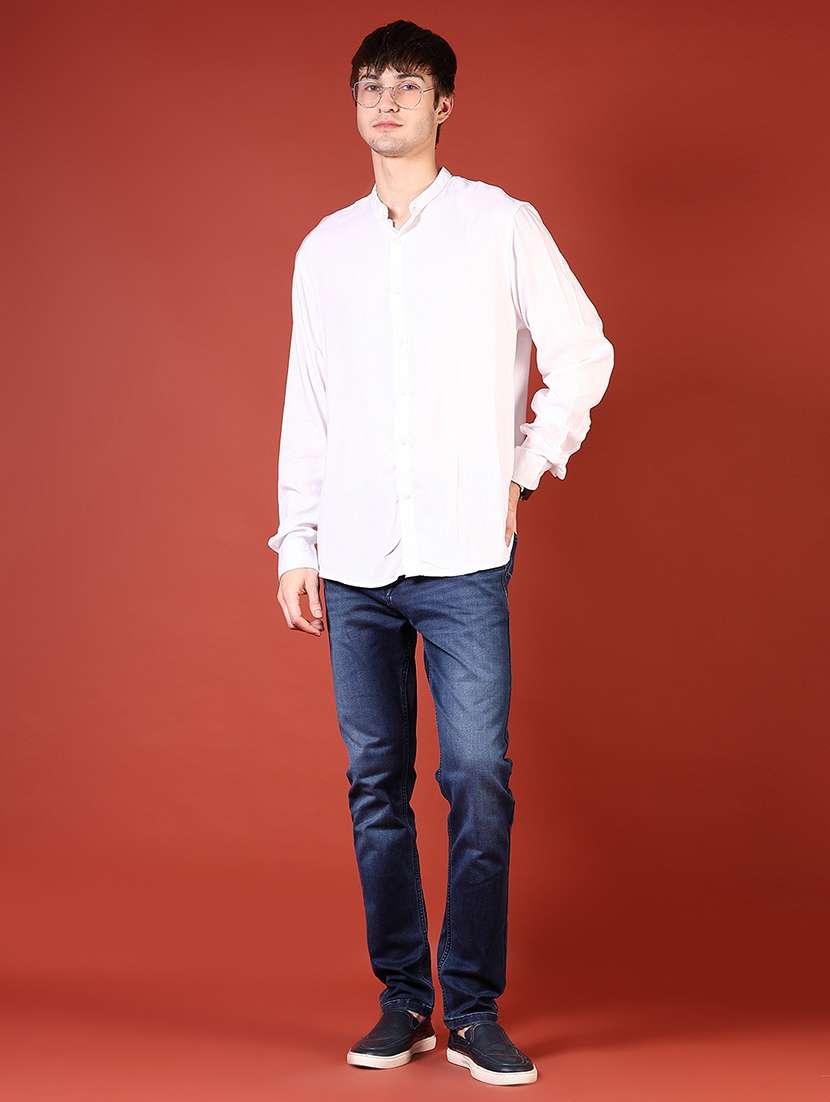 men solid mandarin collar long sleeve casual shirt - 21872805 - Standard Image - 3