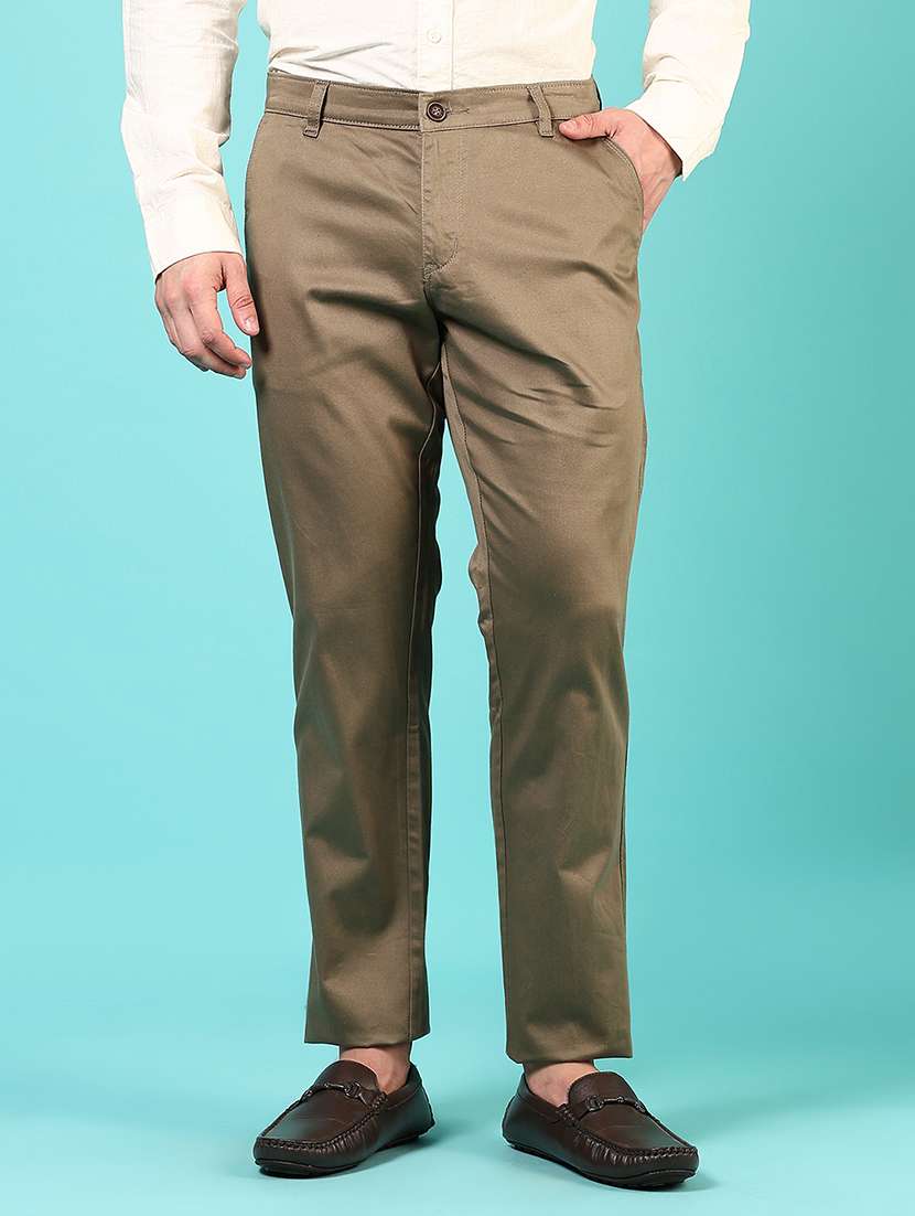 men solid mid rise casual chinos
