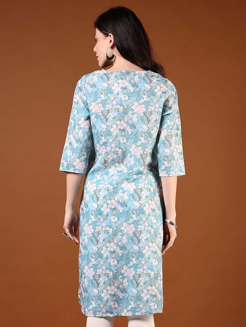 women three quarter sleeve straight kurta - 21872832 -  Standard Image - 3