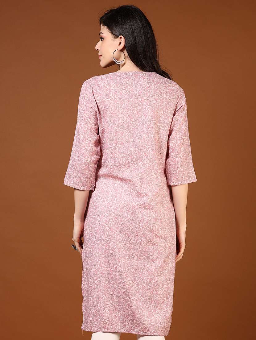women three quarter sleeve straight kurta - 21872833 -  Standard Image - 3