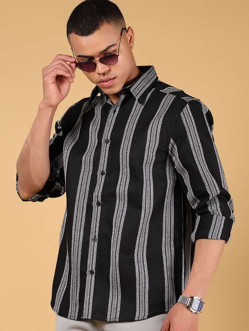 men pristripednted collared long sleeve shirt - 21873070 -  Standard Image - 0