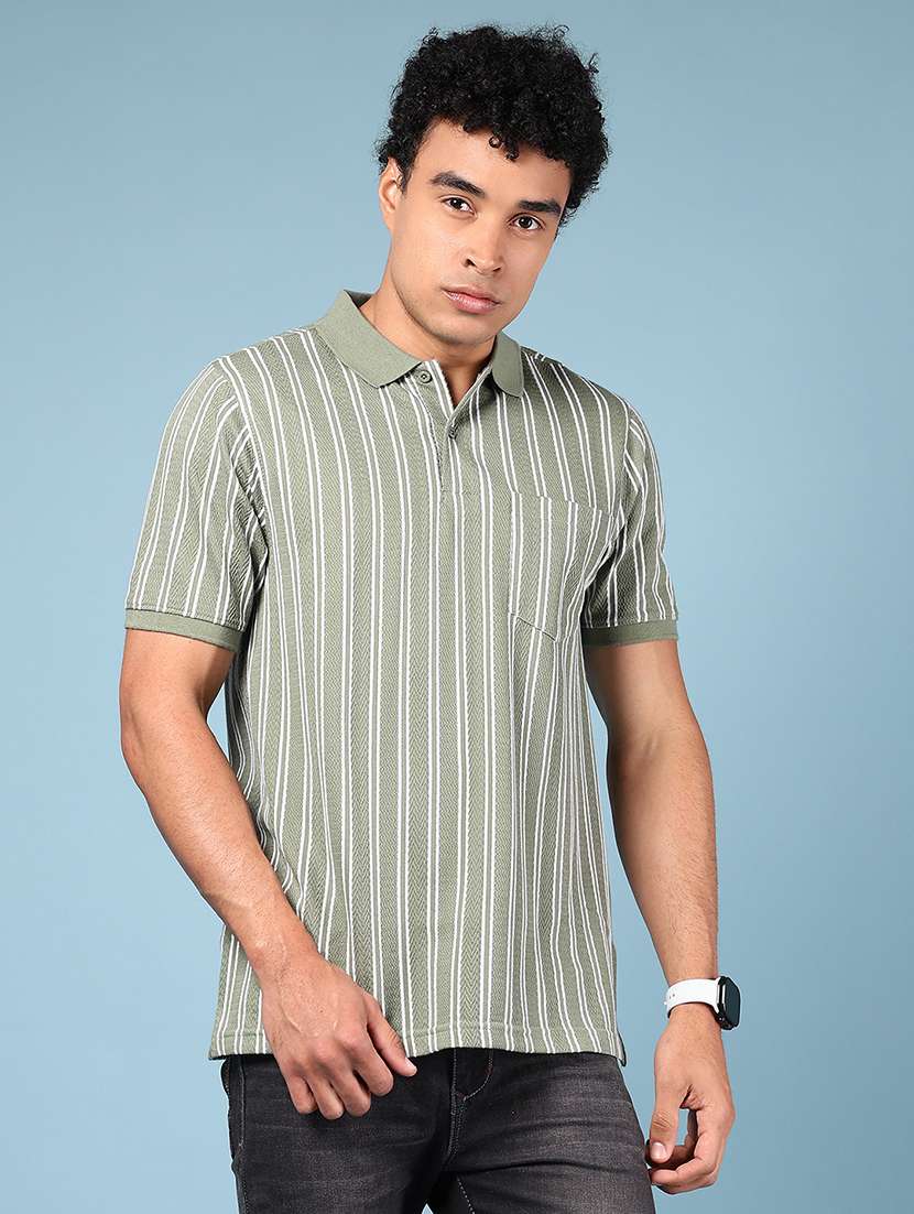 men striped short sleeve regular fit polo t-shirt